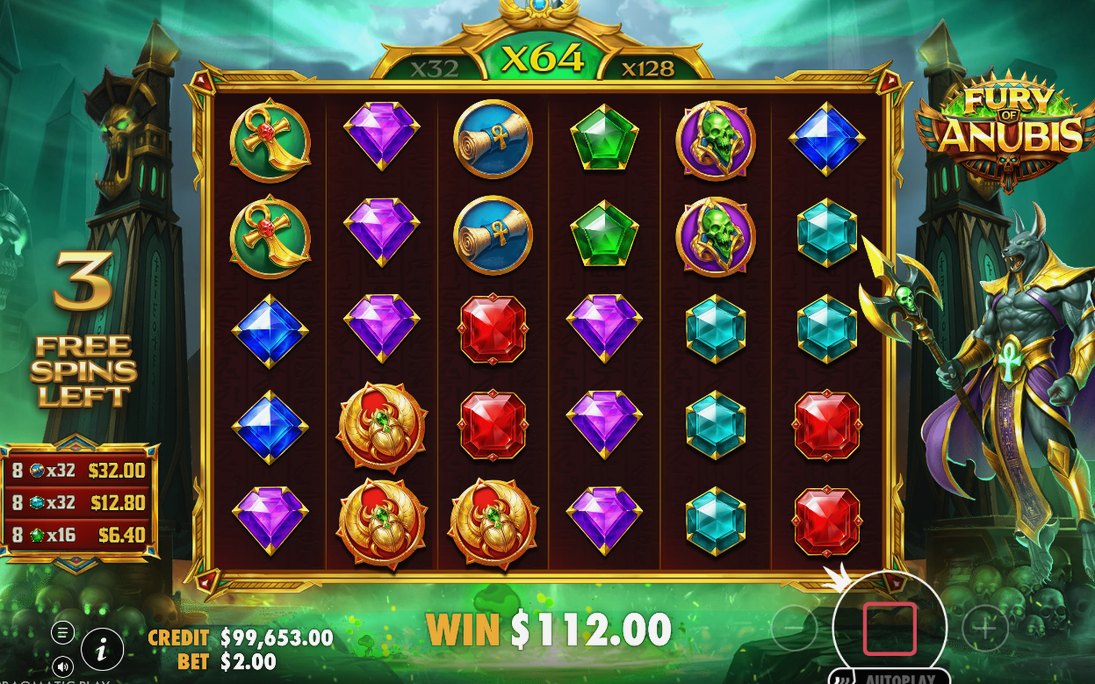 Free Spins-läget med kvarvarande spinn och multiplikator